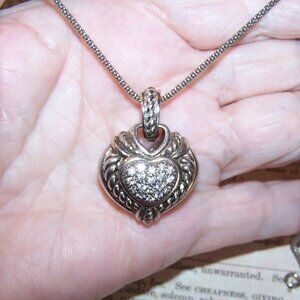 JUDITH RIPKA Sterling Silver Cubic Zirconia CZ Double Sided Heart Pendant